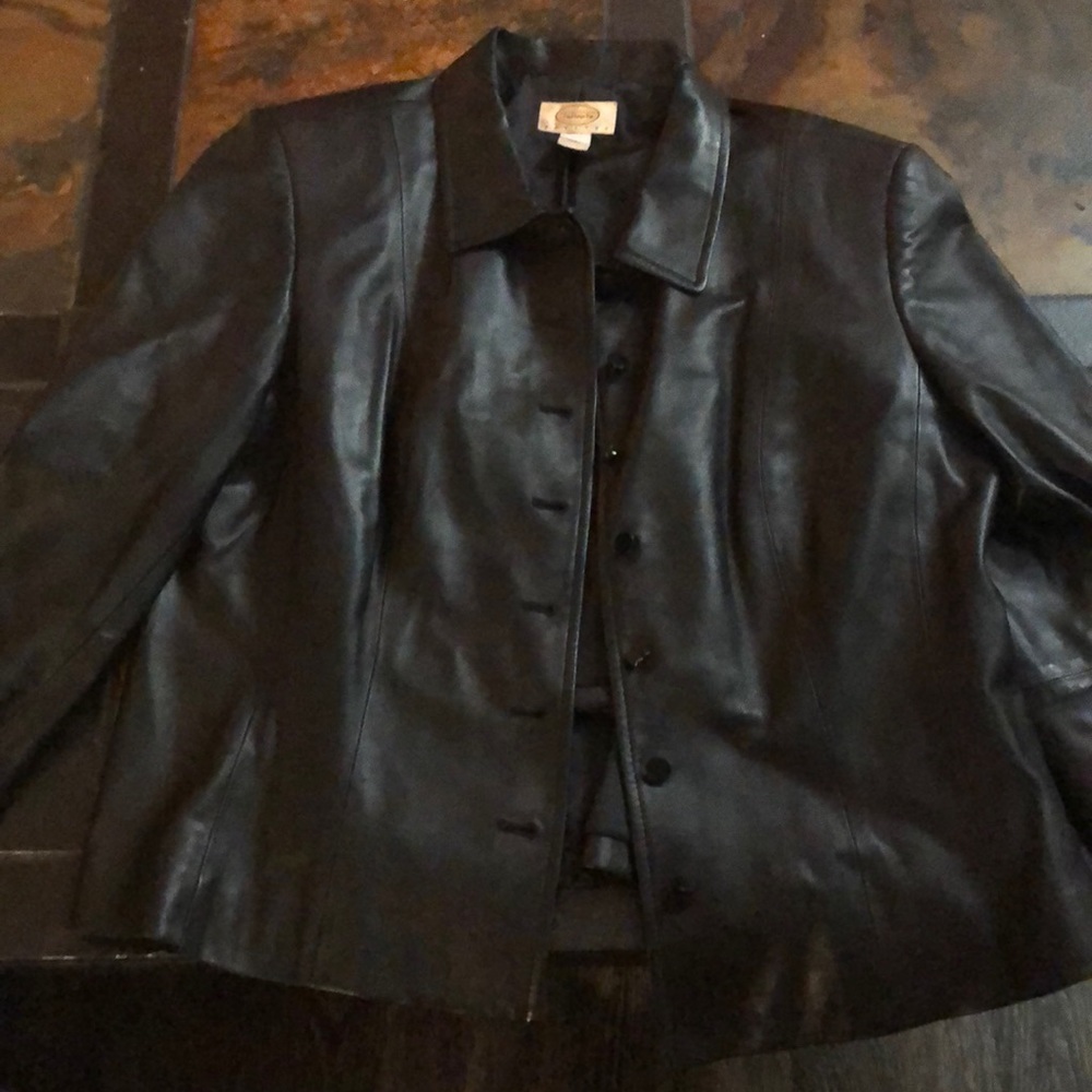 Talbots black leather jacket size 14